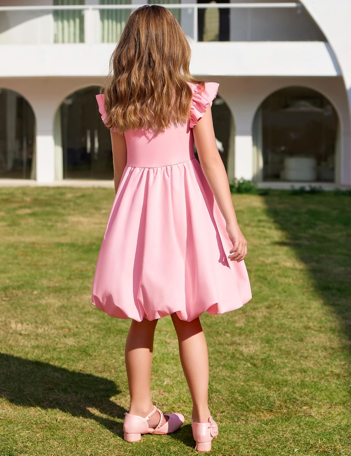 Arshiner Tween Girls Summer Bubble Dress Ruffle Sleeve Casual Party Midi Dresses - Image 6