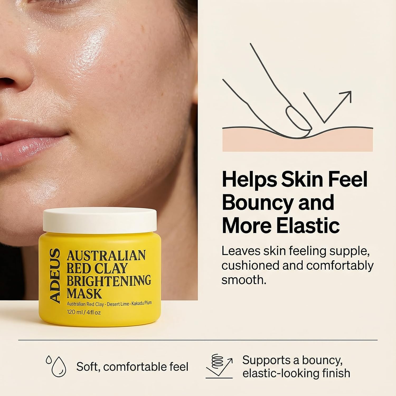 ADEUS Australian Red Clay Brightening & 𝐃𝐞𝐭𝐨𝐱 Mask – Pure Australian Red Clay Face Mask for Face & Pores – Clay Mask for Face with Kakadu Plum & Desert Lime – 120 ml (1)