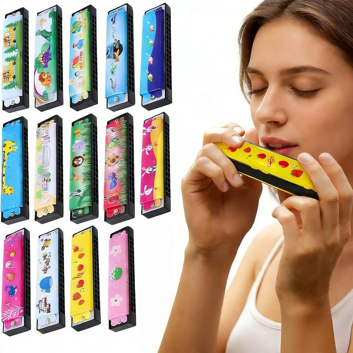 14 piezas de armónica de dibujos animados, lindos instrumentos musicales Kazoo Pack compañero para guitarra, violín, piano, teclado, ukelele para regalo de fiesta de cumpleaños de Navidad