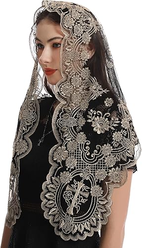 Miniatura 4 de Bozidol Cubierta triangular para la cabeza de la iglesia, velo de iglesia vintage bordado con cáliz cruzado para mujer