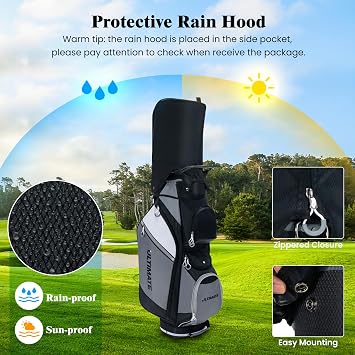 Goplus Golf Cart Bag with 14 Top Dividers, Golf Club Bag with 7 Zipped Pockets, Cooler Bag, Rain Hood, Detachable Shoulder Strap, Lightweight Golf Bag for Men Women
