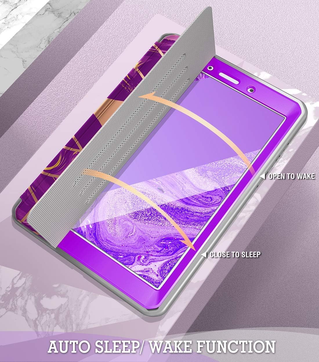 Popshine Marble Series Designed for Samsung Galaxy Tab A 8.0 2019 Case, Model SM-T290/SM-T295, Full Body Premium 360 Degree Protective Folio Cover with Built-in Screen Protector, Liquid Marble Purple