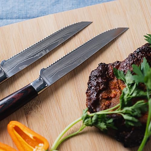 Miniatura 5 de Seido Knives Cuchillos de carne dentados de acero inoxidable de 5 piezas, el mejor cuchillo de carne forjado a mano mango ergonómico duradero de