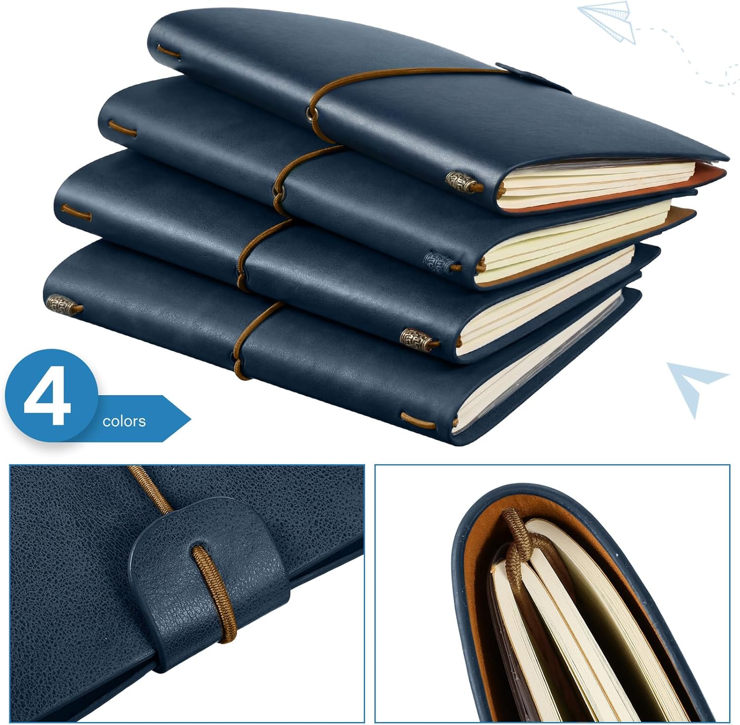 Sabary 16 Pcs Vintage Travel Notebooks 4.72 x 7.87 Inch PU Leather Lined Journals Retro Refillable Travelers Writing Notebook with Pages Card Holder for Men Women 80 Sheets/ 160 Pages(Dark Blue)