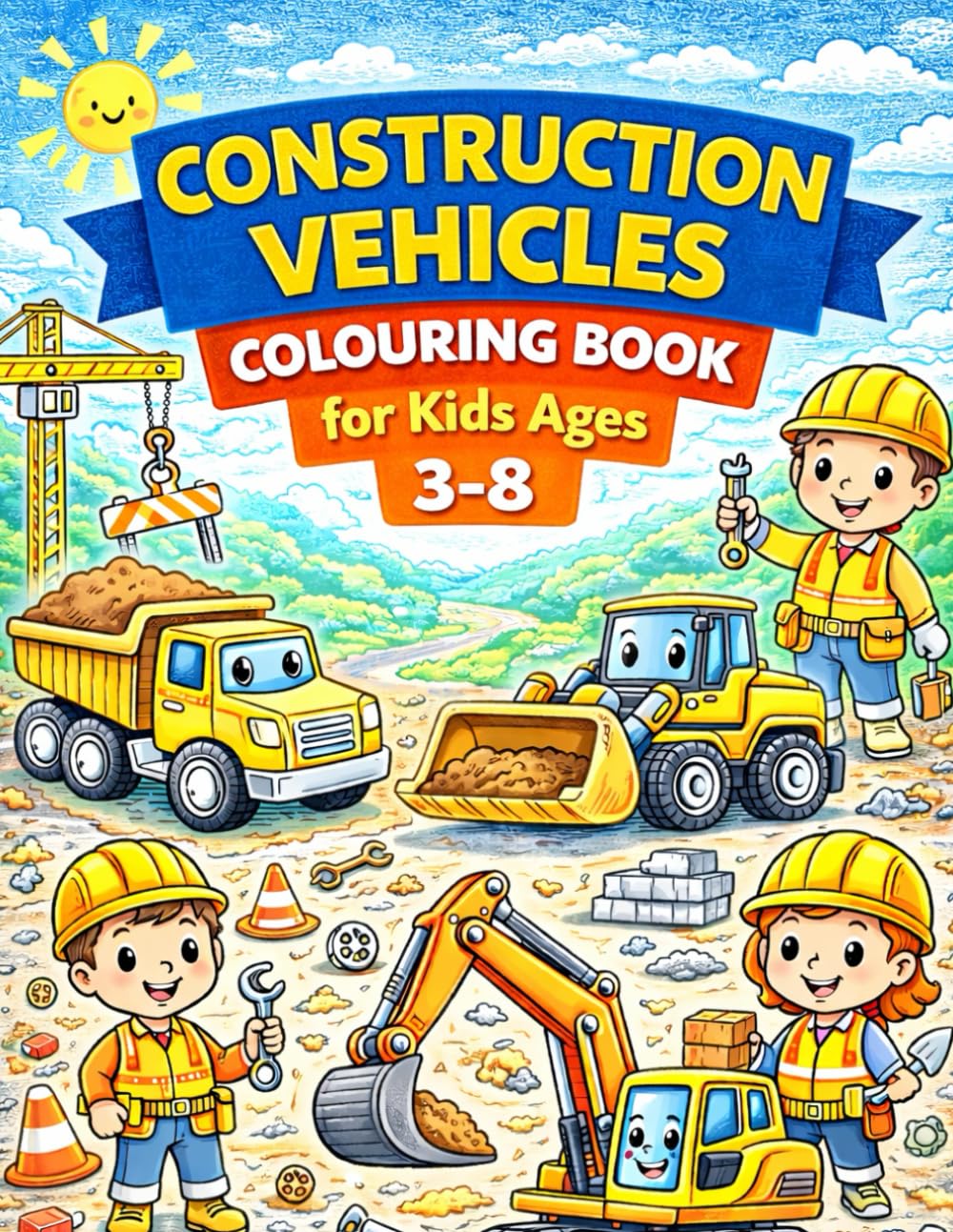 Construction Vehicles Colouring Book for Kids Ages 3–8: 40 Fun Construction Vehicle Colouring & Tracing Pages – Trucks, Diggers, Bulldozers and More for Creative Little Builders