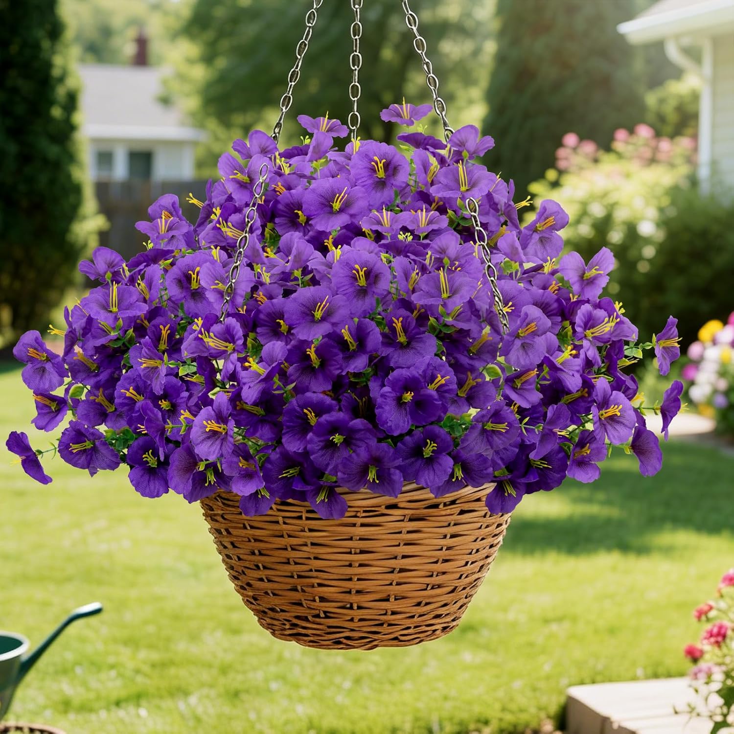 24 Bundles Artificial Pansy Flowers for Outdoor, UV Resistant Faux Silk Pansies for Window Box Planter, Fake Spring Flowers for Front Door Porch Patio Yard Decor (Purple)