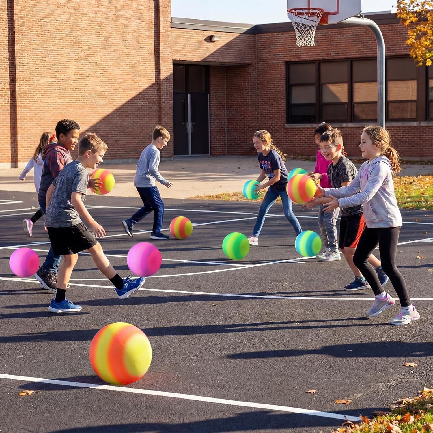 Vinsot 12 Pack 8.5 Inch Playground Balls Kickball Bulk, Bouncy Balls for Kids Inflatable Bouncing Handball with Hand Pump for Indoor Outdoor Games