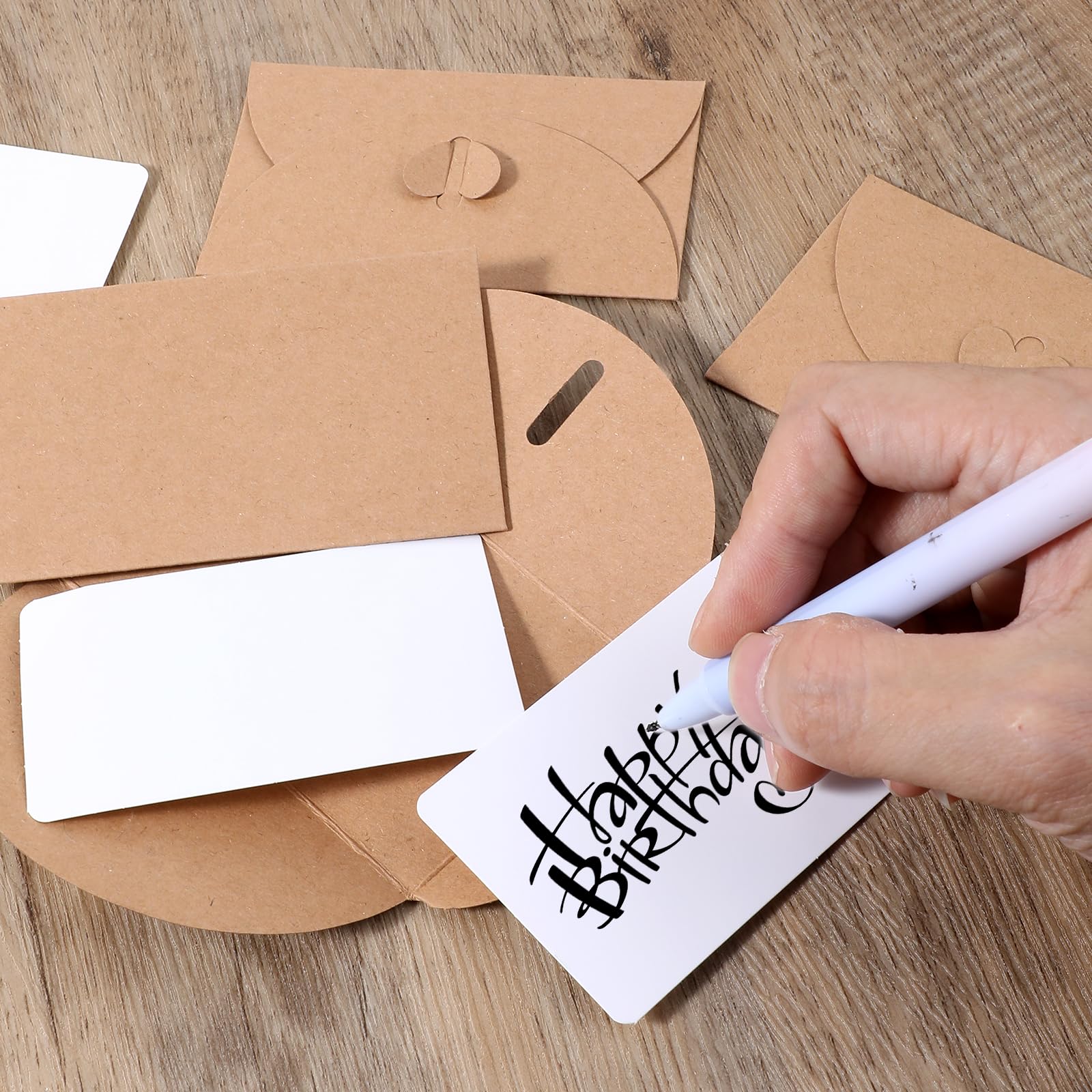 25-tlg. Kraftpapier Umschläge Set Mit Blanko Karten - Vintage Mini Umschläge Mit Herz Verschluss