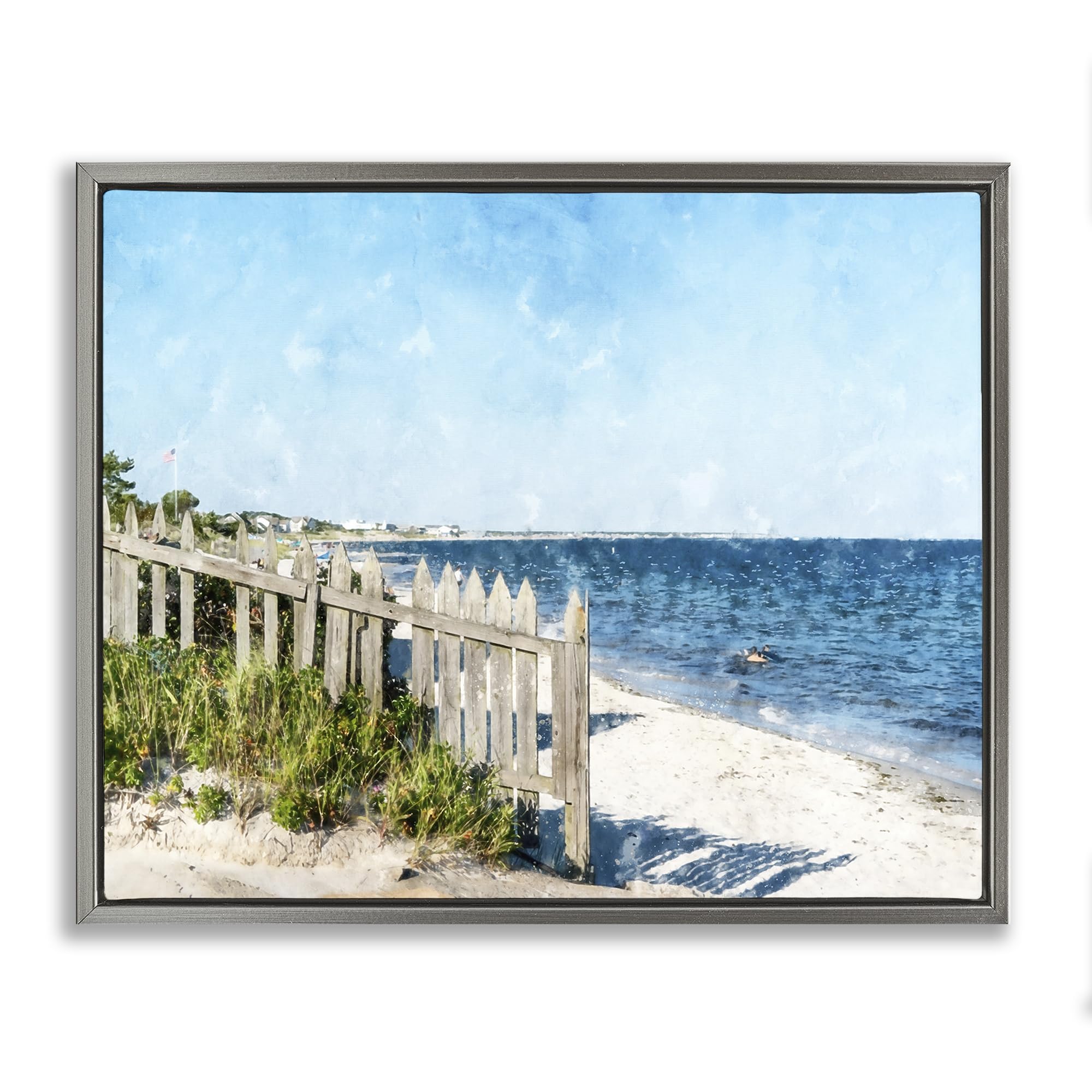Stupell Industries 'Beach Pickets View', Floating Frame Canvas Art, Gray, 21 x 17 Inches, Easy to Hang and Sturdy, Made in USA, by Kim Curinga