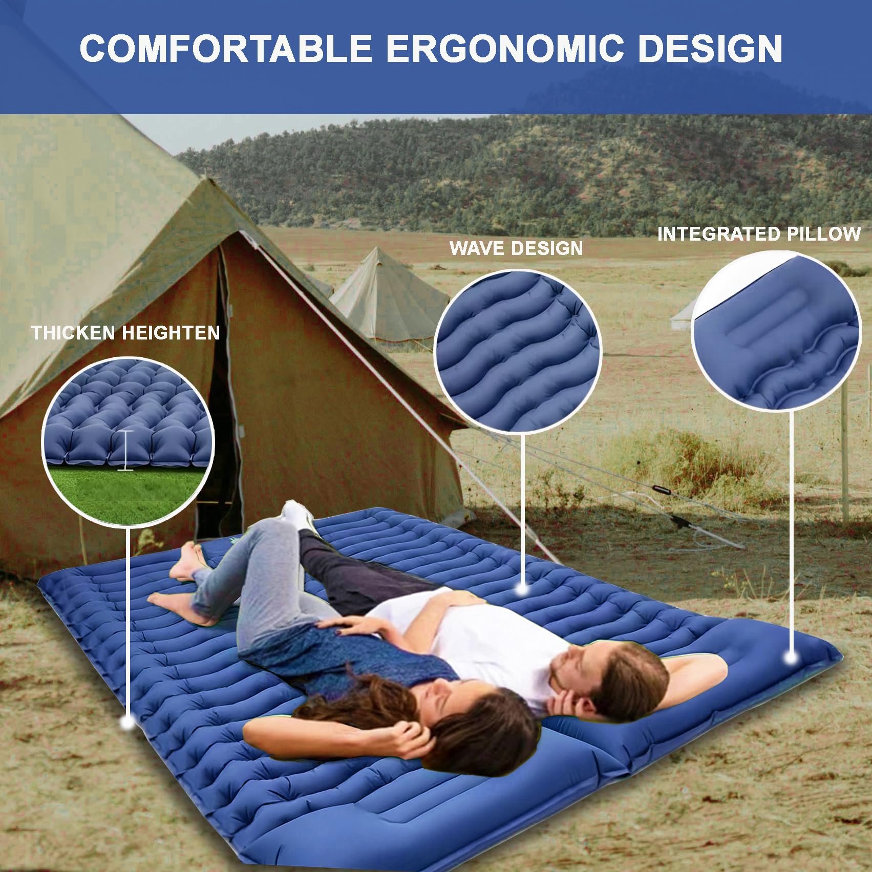 YuanDiann Camping Isomatte Selbstaufblasend für 2 Personen 200x140 cm Ultraleicht Verdicken Bequeme Luftmatratze Aufblasbare Doppel Matratze Zelt