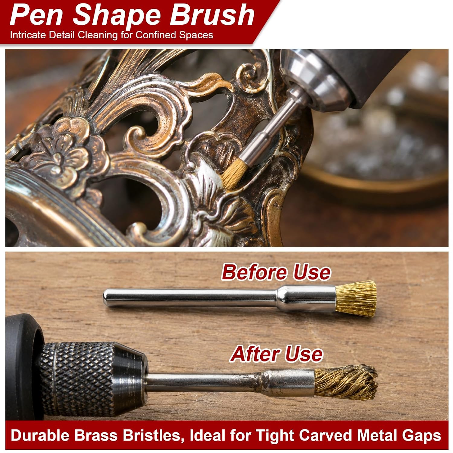 50Pc Brass Rotary Tool Wire Brush Set,Small Steel Wheel Accessories image 5