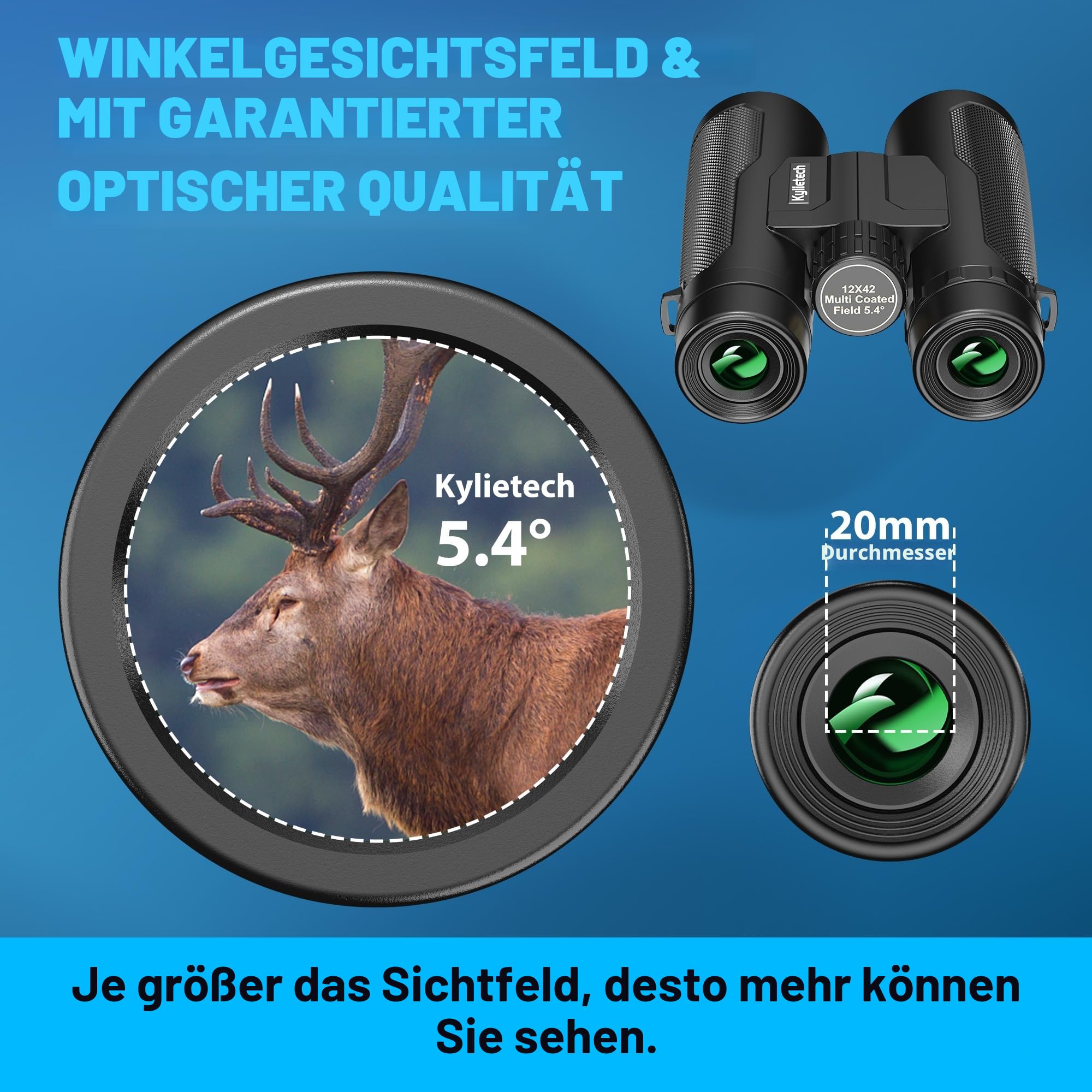 Fernglas für Erwachsene, Kylietech 12x42 Ferngläser mit Stativ, Wasserdichtes Vogelbeobachtungs Fernglas mit BaK-4-Prismen, FMC-Objektiv, Telefonadapter für Fotografie, Sternenbeobachtung