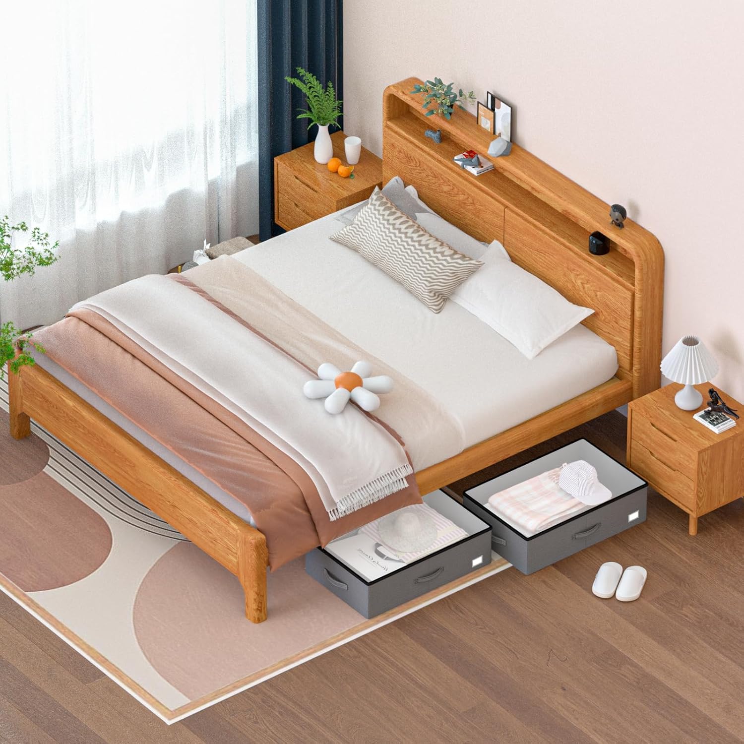 Under Bed Storage with Wheels, No Assemble Required 10 inches height Under Bed Storage bins,Large capacity Rolling Underbed Shoe Storage containers，dorm underbed storage drawers