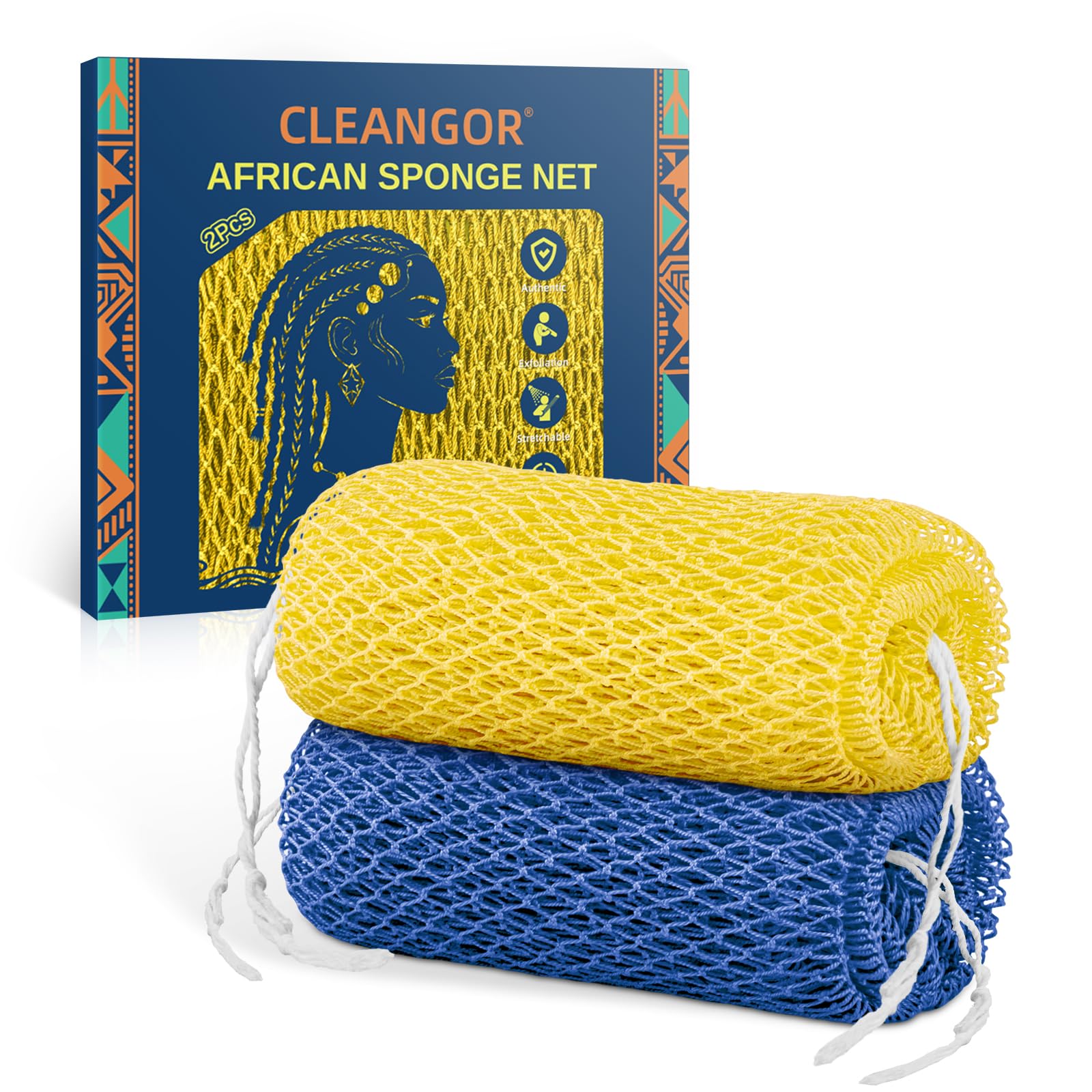 Cleangor 2Pcs African Net Sponge Authentic with Knots - Exfoliating Body