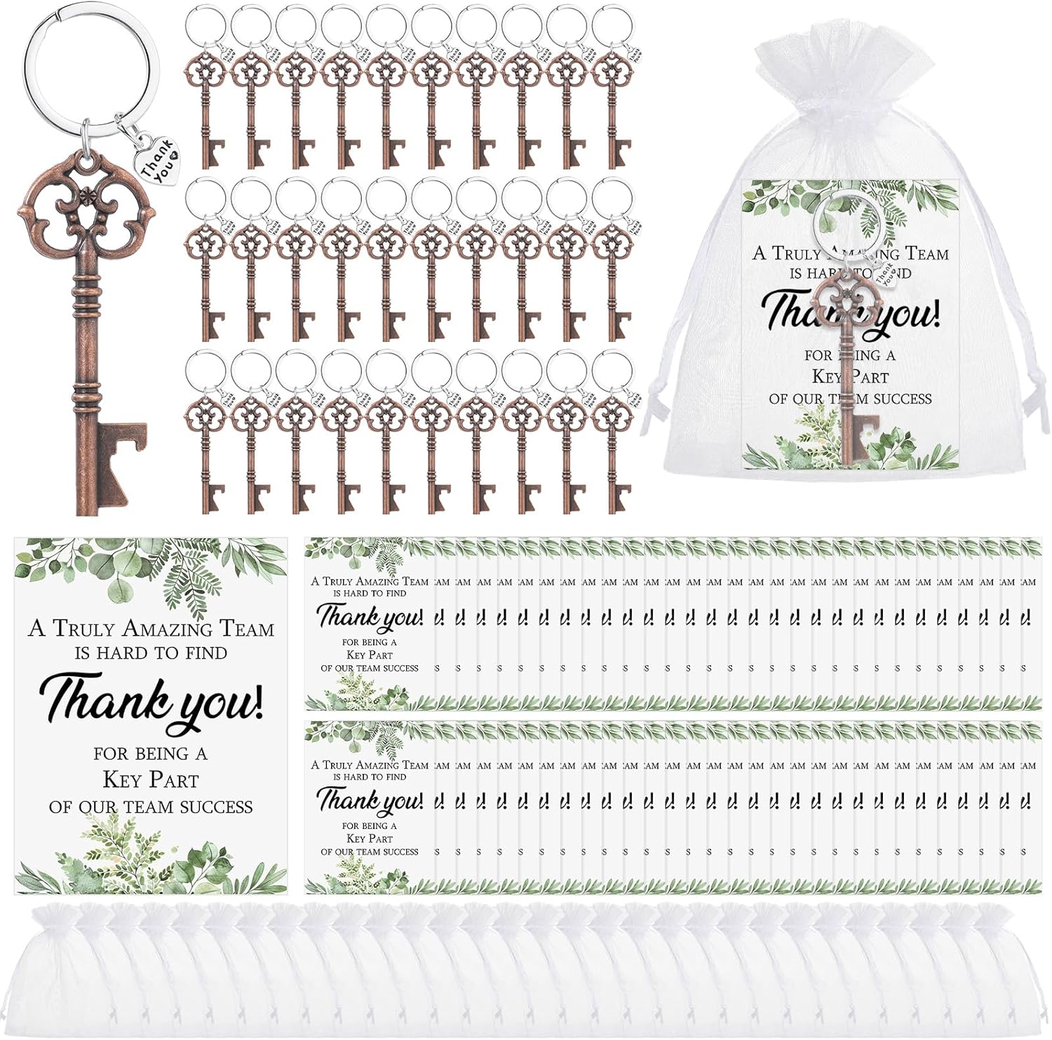 Sasylvia 300 Pcs 100 Set Team Gifts for Employees Bulk Skeleton Key Bottle Opener Team Building Gift for Coworkers