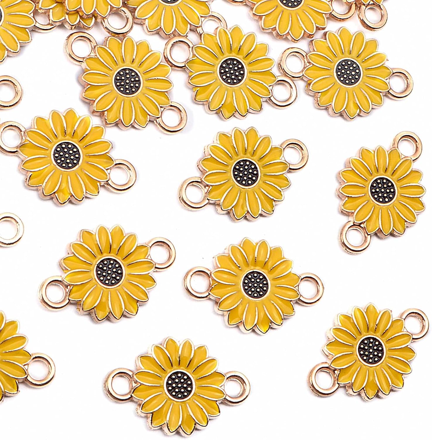 30pcs Enamel Flower Charms Connectors Links Yellow Alloy Floral Sunflower Daisy Flower Dangle Pendants with Double Loops for DIY Bracelet Earring Necklace Jewelry Making - Image 4