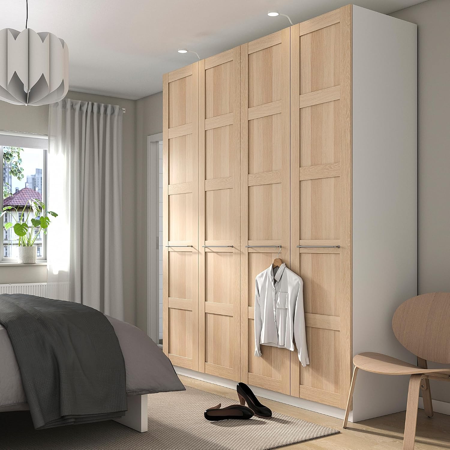 PAX/BERGSBO wardrobe, 200x60x236 cm, white/white stained oak effect
