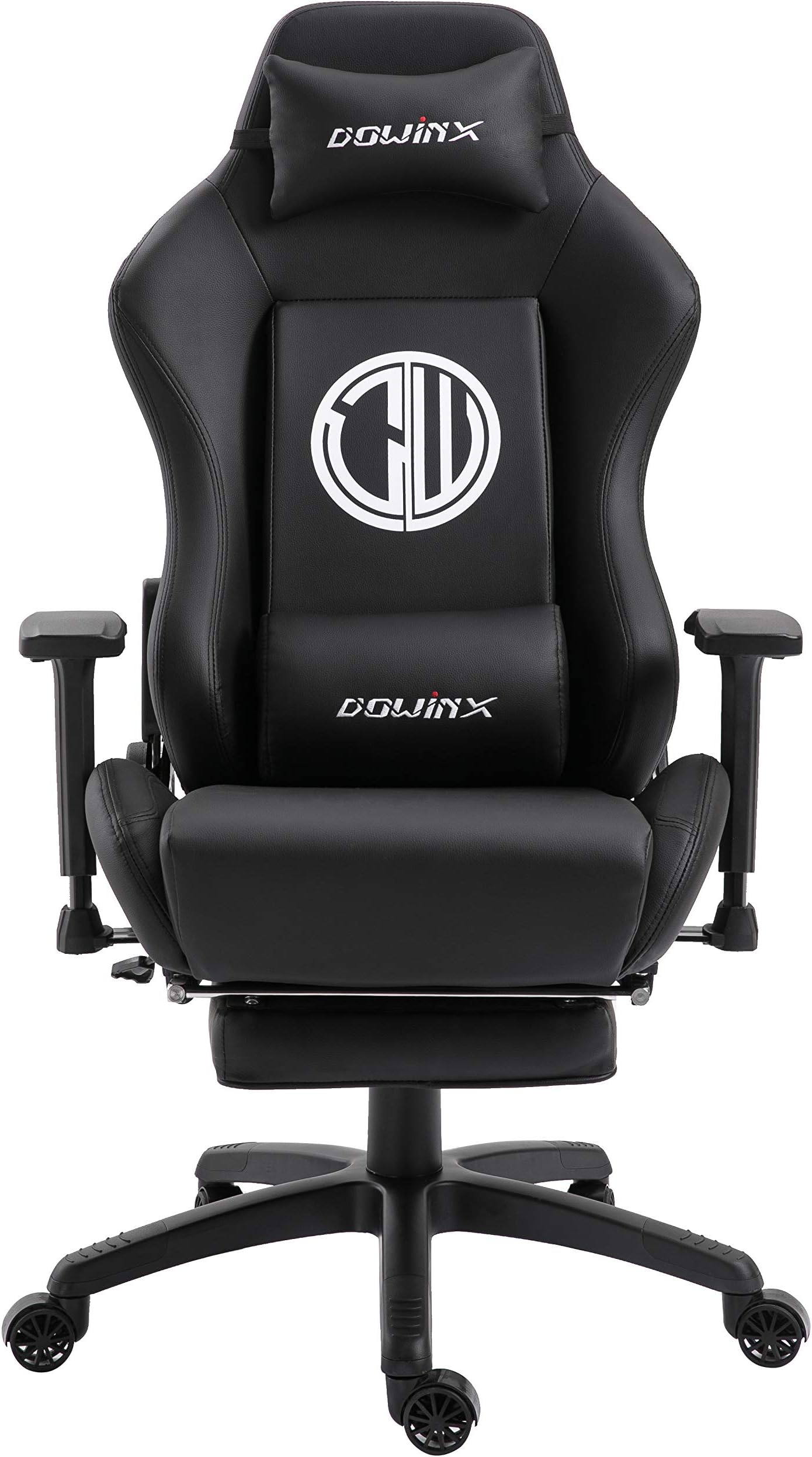 Dowinx Gaming Chair Ergonomic Office Recliner for Computer with Massage Lumbar Support, Racing Style Armchair PU Leather E-Sports Gamer Chairs with Retractable Footrest (Black)
