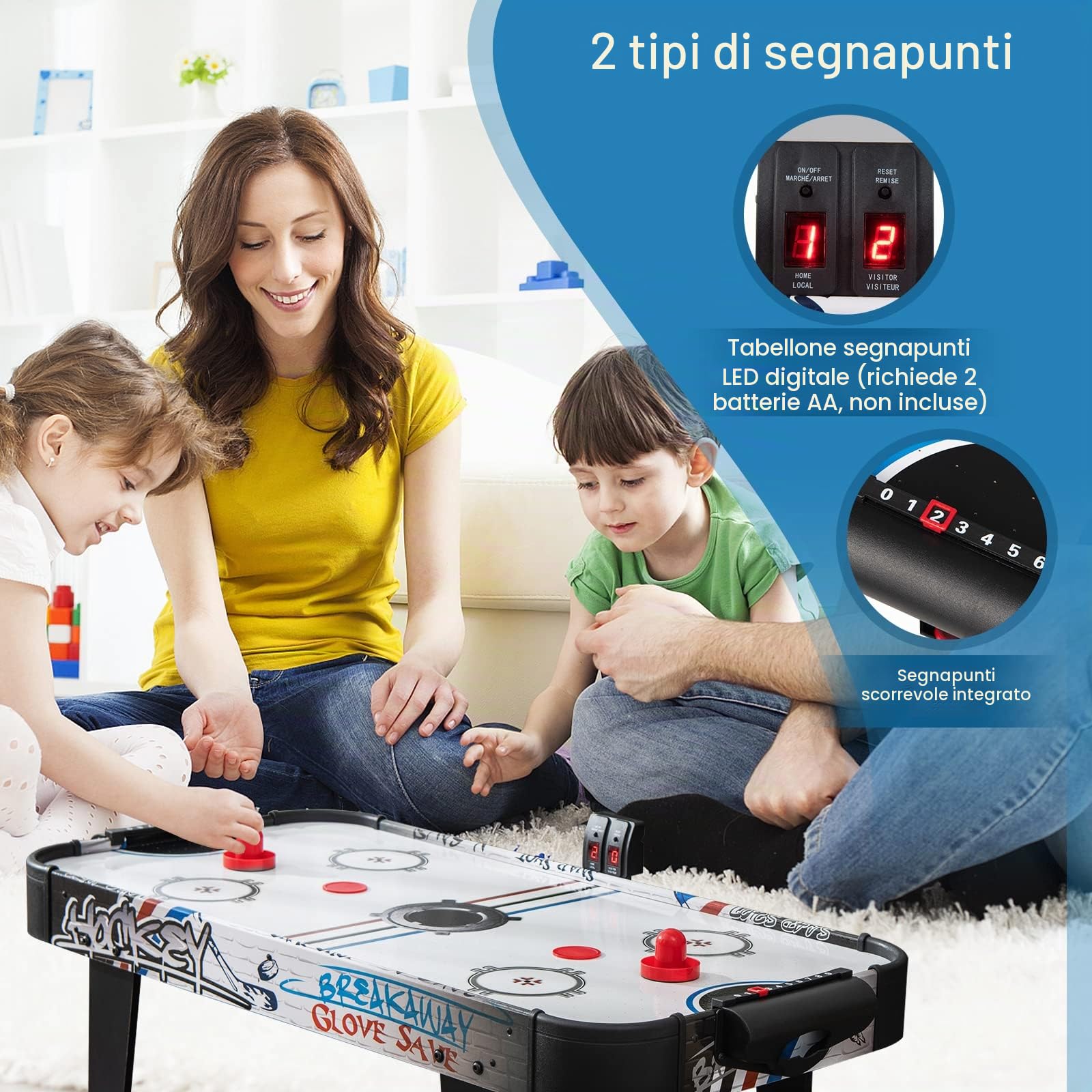 RELAX4LIFE Hockey da Tavolo ad Aria con Segnapunti LED Elettronico, 2 Dischi, 2 Impugnature e 2 Bersagli per Bambini e Adulti, 107x56x30cm