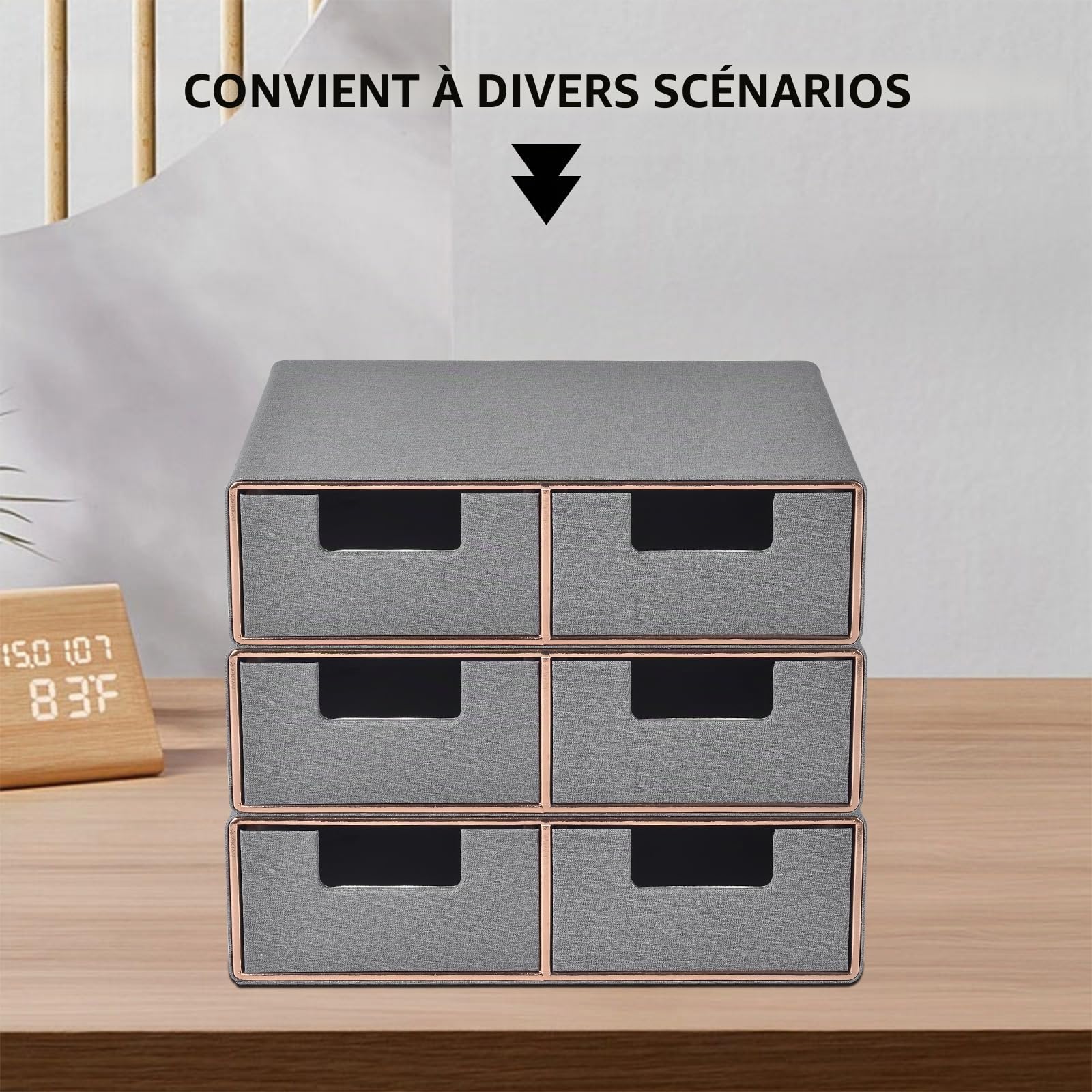 Boîte à tiroirs empilable en cuir avec 2 tiroirs fermés à la main pour ranger les dosettes de café, cafetière partie supérieure de l'organiseur de bureau pour bijoux, cosmétiques, gris