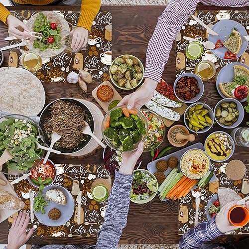 Miniatura 5 de Juego de 4 manteles individuales con temática de café, manteles individuales de PVC lavables, molinillo de granos de café, manteles individuales de