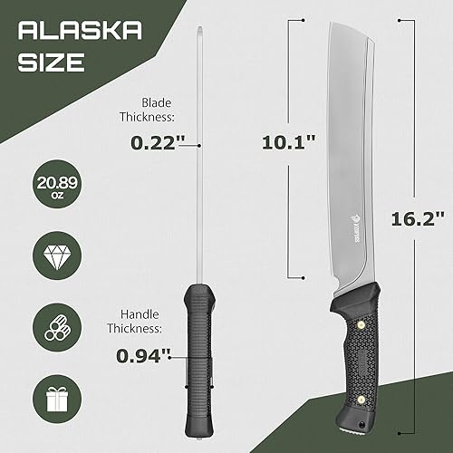 Miniatura 6 de NedFoss 16" Survival Machete with Sheath, D2 Steel 0.22" Thick Full Tang Blade Machete Knife with Flat Grinding, Machete for Cutting Trees, for Yard