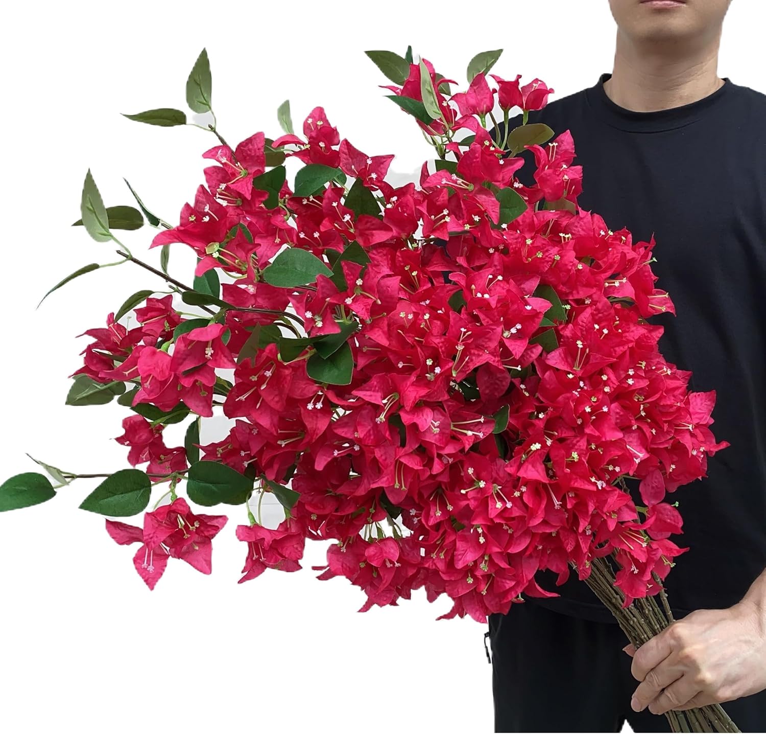 Pack of 12 - Silk Bougainvillea Branches Artificial Flowers Stem Faux Bougainvillea Floral Hanging Vines for Home Wedding Centerpieces Table Vase Storefront Event Decor (Deep Pink - Pack of 12)