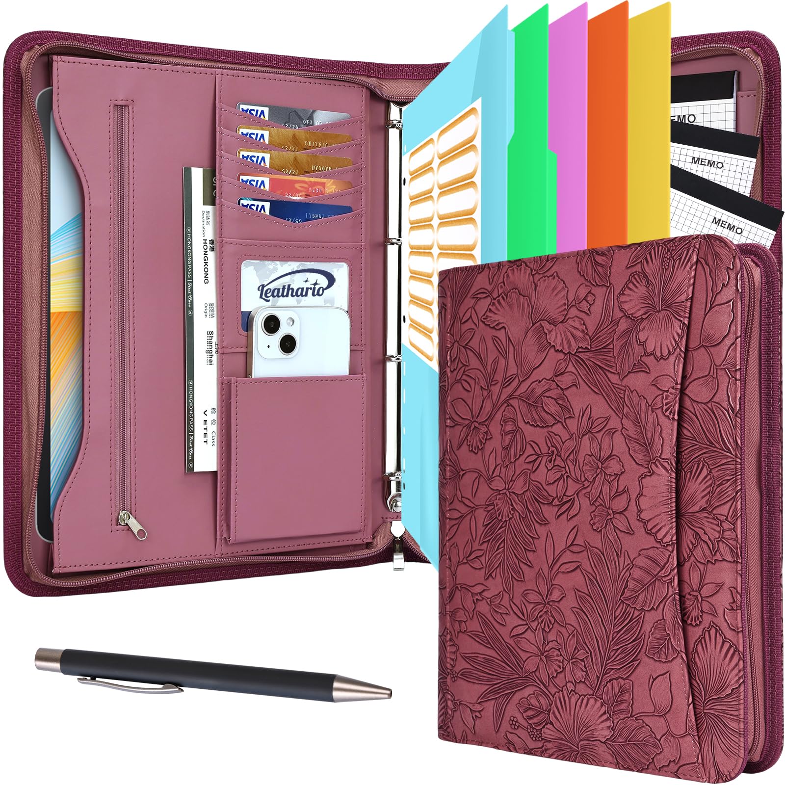 Wonderpool Travel Zippered Portfolio 3 Ring Binder A4 Padfolio Document Case With Removable Clipboard Legal Pad Holder, Business Office School Organizer For Men And Women (Light Blue