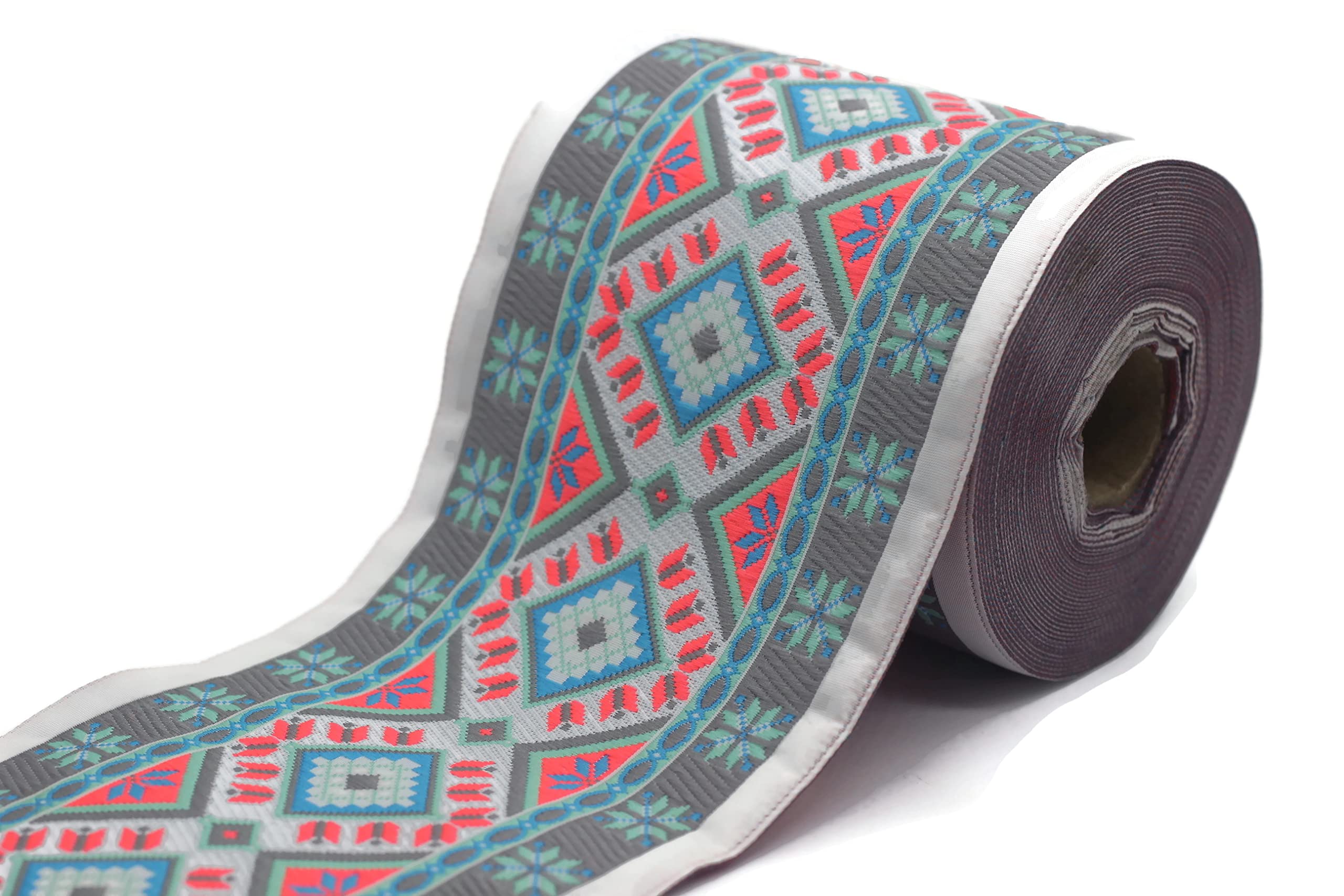 Ruban jacquard rose fluo gris 100mm : personnalisez vos vêtements et coussins de salon