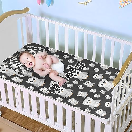 Miniatura 3 de Custom Gray Owls Black Crib Mattress Protector Pad for Boys Girls Baby Ice Silk Mat Bed Pack and Play Sheets Cooling Mattress Topper for Toddler