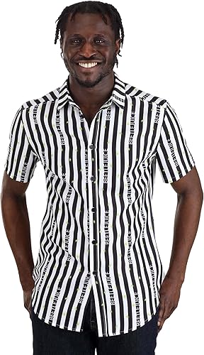 Adult Beetlejuice Themed Button-Up Shirts Halloween Movie Themed Novelty Hawaiian Shirts for Men & Women