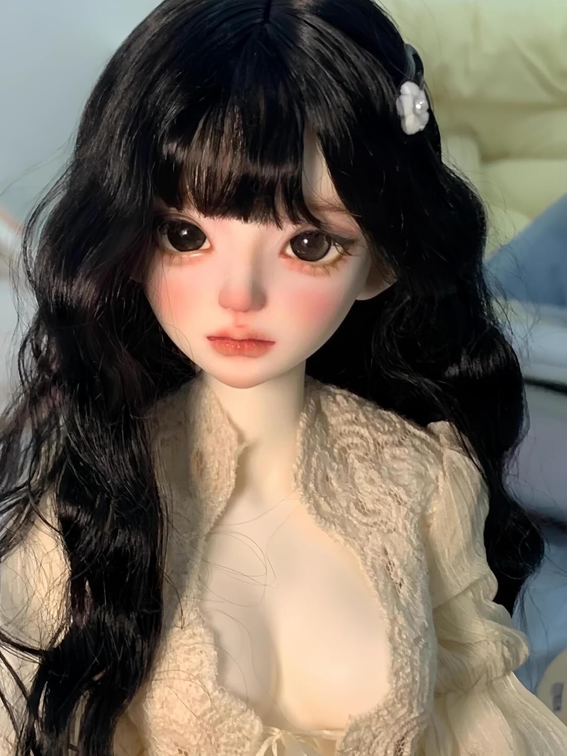 YHYQiFei BJD Doll Wig Fashions Soft Long Natural Curly Hair, Wavy Hair, Straight Hair,for 1/3 1/4 1/6 BJD Dolls (Black Curly Hair 1/4)