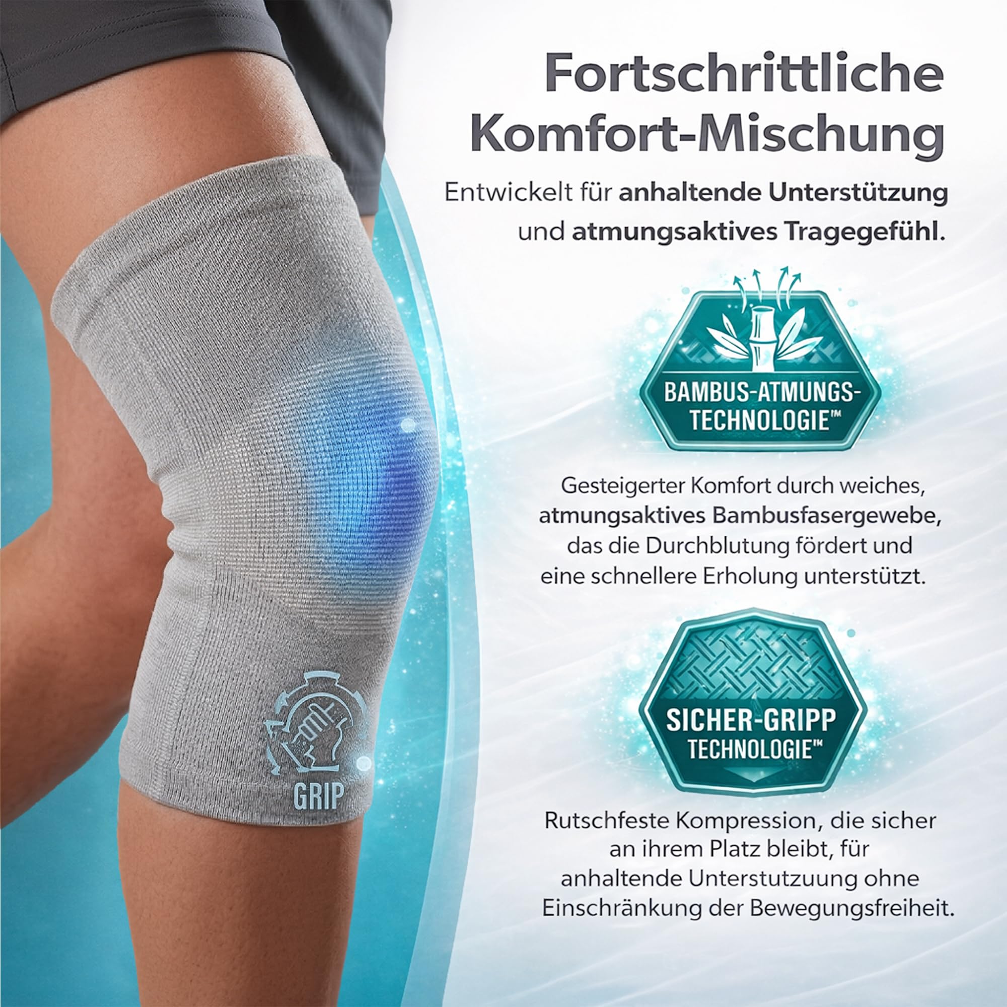 Bioaktiv Bambus Kniebandage 1 Paar, Atmungsaktiv & Elastisch mit Kompression, Kniebandagen Damen & Herren für Sport, orthotal Fitness, Laufen, Joggen, Gym & Alltag, Kniestütze rutschfest (XXL) - 4