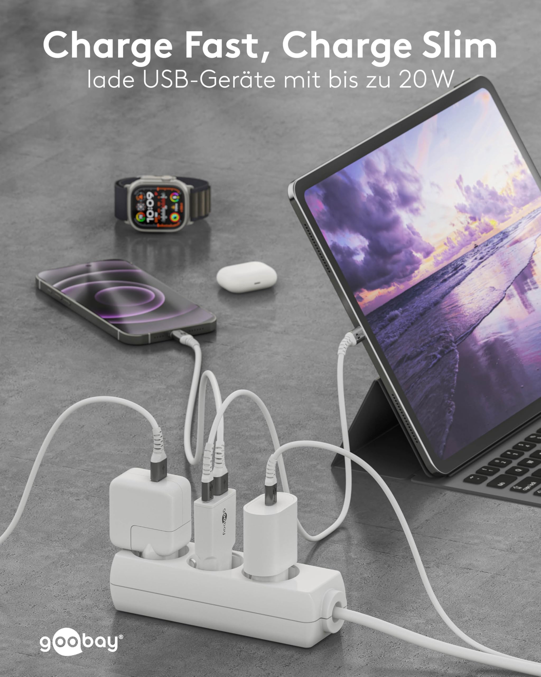 goobay Caricatore rapido USB-C PD GaN Slim 20 W (bianco), Power Delivery, connettore USB-A Quick Charge, alimentatore di rete per smartphone e tablet – 75730
