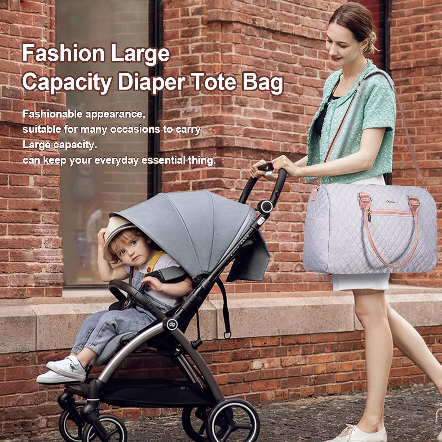 LOVEVOOK Diaper Bag Tote with Pacifier Case and Changing Pad, Large Capacity Mommy Bag for Hospital and Weekender Travel, Functional Baby Bags Newborn Baby Essential