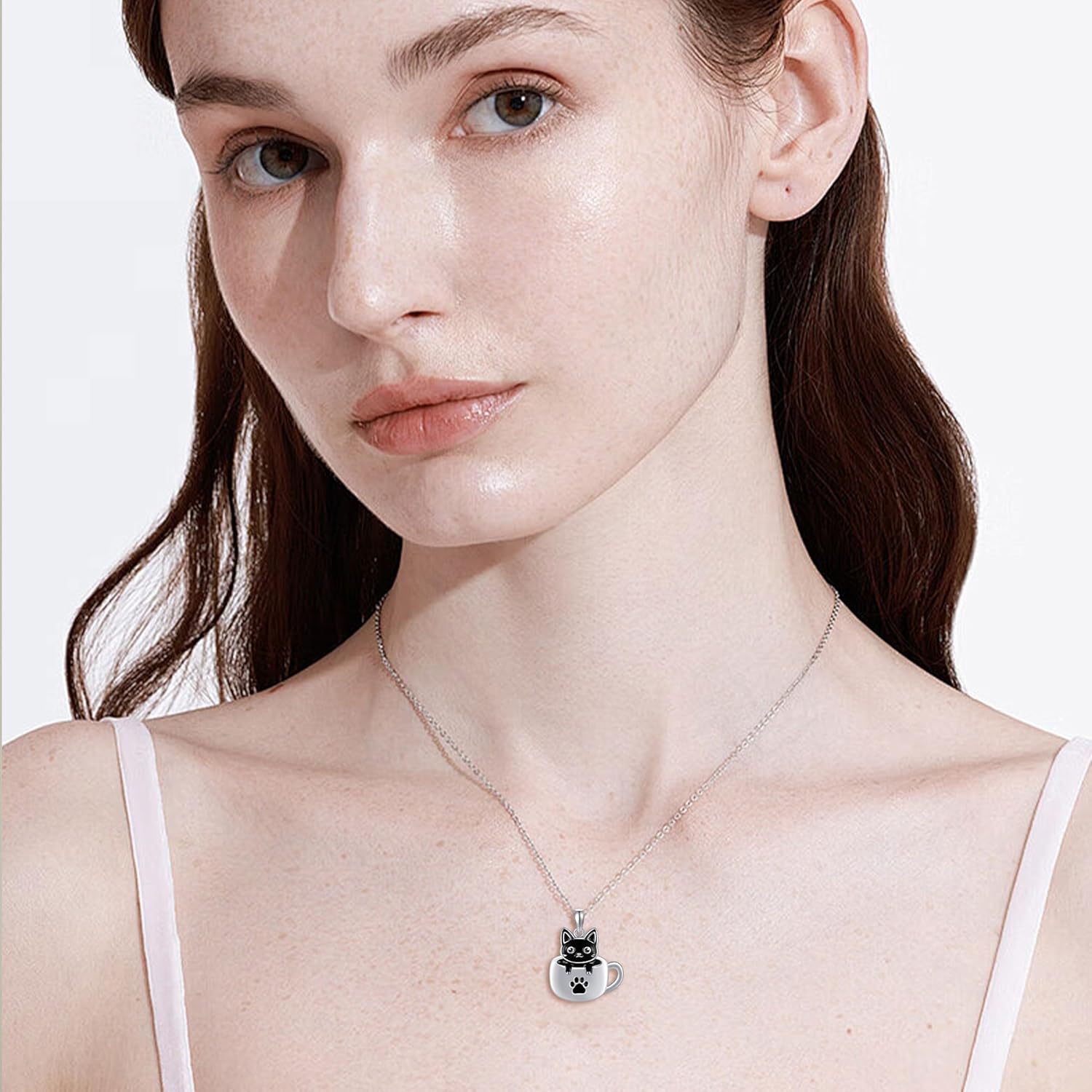 URONE Black Cat Necklace 925 Sterling Silver Cup Cat Pendant Cat Necklace Cute Animal Jewelry Gift for Women - Image 4
