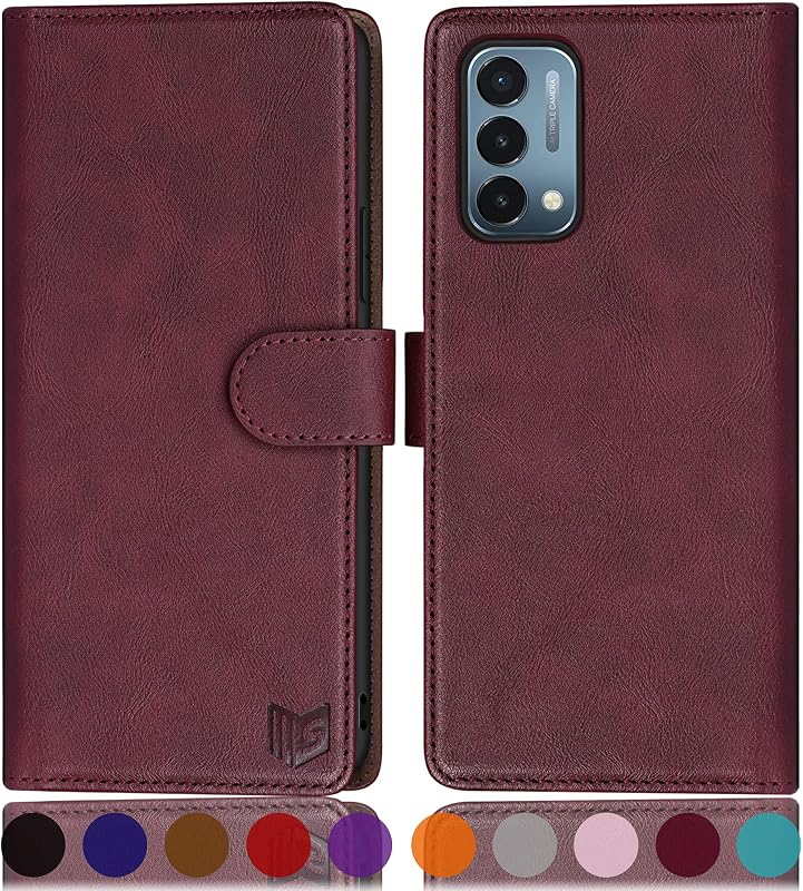 for Oneplus Nord N200 5G with RFID Blocking Leather Wallet case Credit Card Holder,Flip Folio Book Phone case Shockproof Cover Women Men for Oneplus Nord N200 5G case Wallet Wine Red
