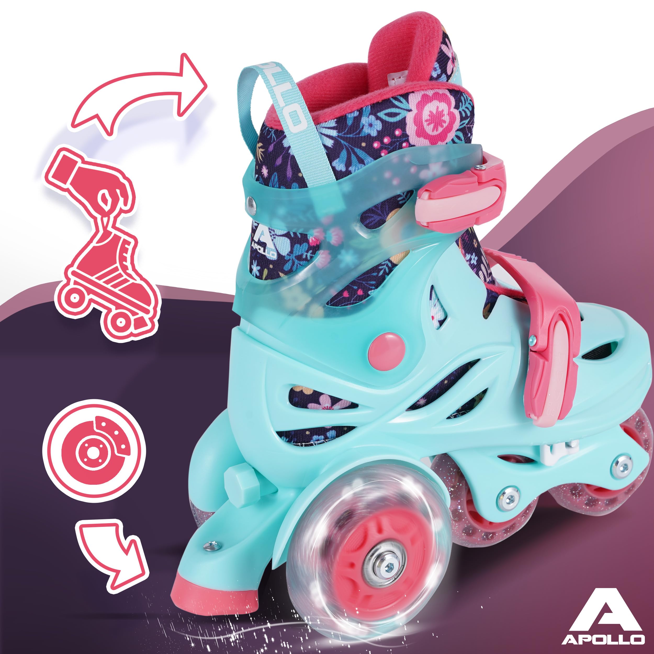 Apollo Kids My 1st Patins à roulettes réglables pour enfants, taille 26-30, pour filles et garçons, idéaux pour les débutants, patins à roulettes d'entraînement avec double frein