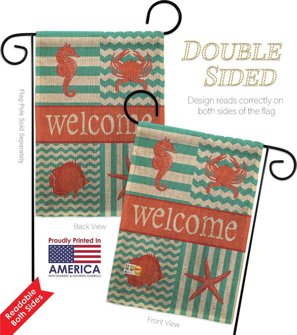 Coastal Collage Burlap Garden Flag Nautical Anchor Sailor Sea Shells Outdoor Summer Ocean Small Decorative Gift Yard House Banner Double-Sided Made In USA 13 X 18.5
