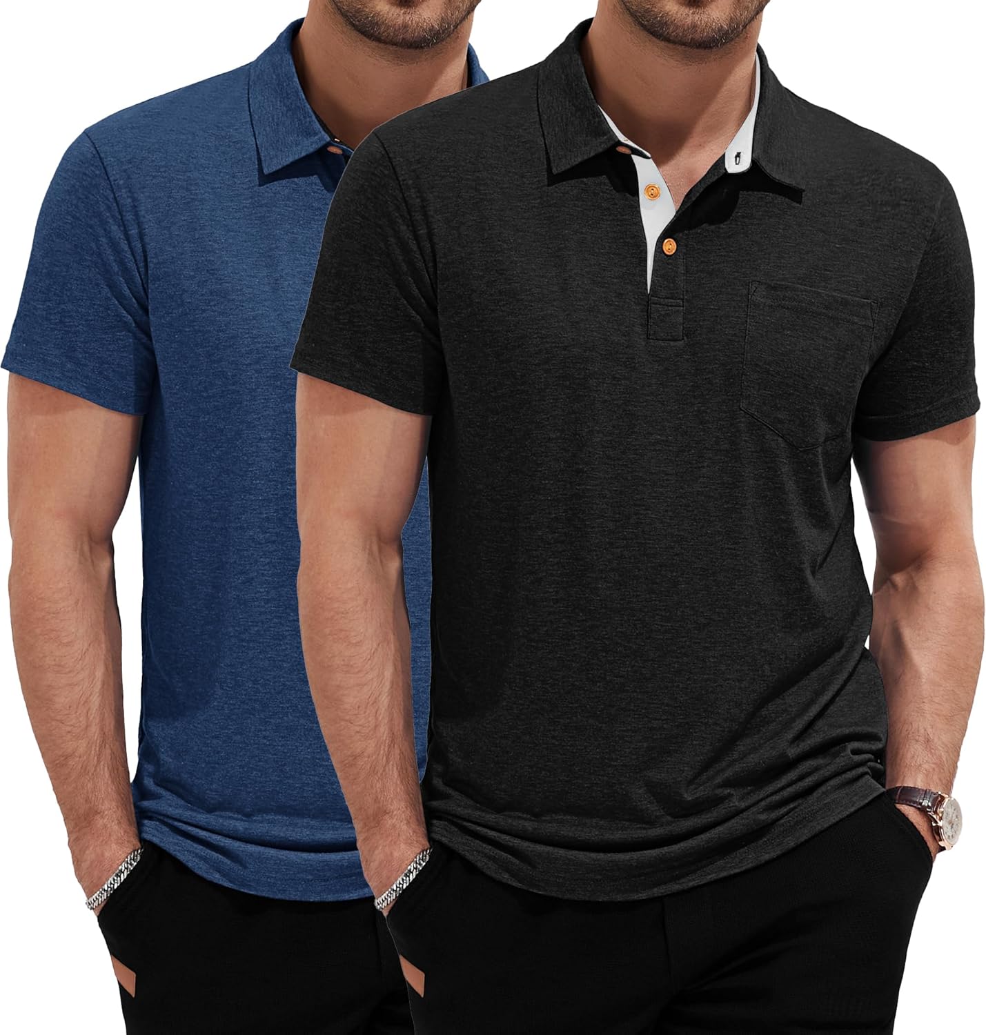Mens Polo Shirts Short Sleeve Cotton Casual Summer Knit Golf Stylish T Shirts with Pockets