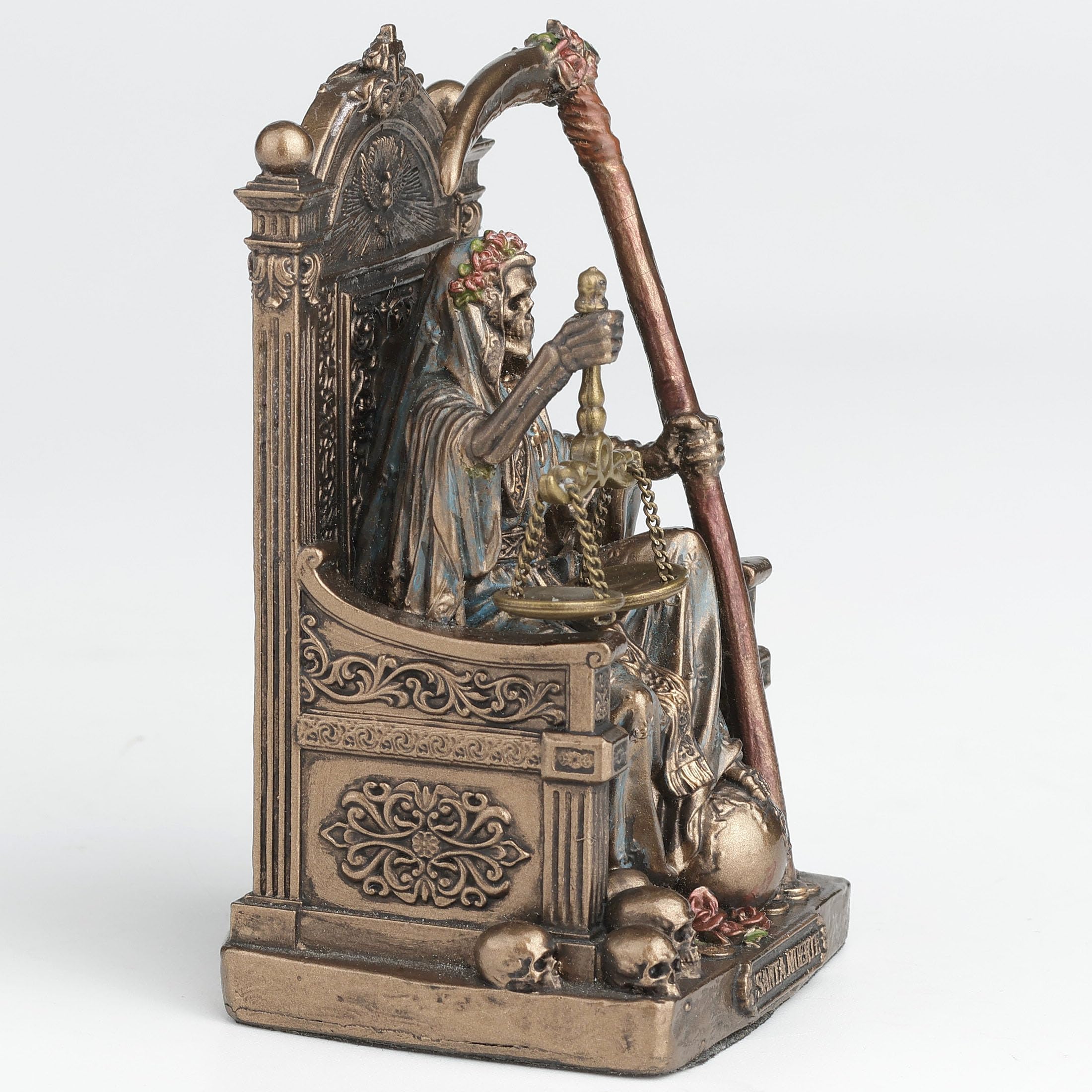 Veronese Design Figurine de collection Père Noël Muerte assis sur le trône tenant une fausse et une échelle en polystone peinte à la main Finition bronze 9,5 cm