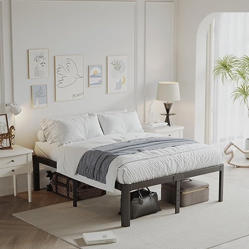 Miniatura 2 de Marco de cama Full Size de 12 pulgadas de alto, no necesita somier, marco de cama de metal con plataforma Full Size, sin ruido, fácil montaje,