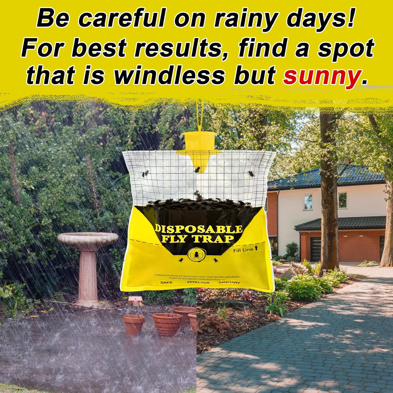 Glovv Fly Traps Outdoor Hanging with Fly Bait, 12 Pack Disposable Bags Hunter Ranch Trap, Flies Control Bug Catcher Killer Repellent for Stable Horse Barn & Farm