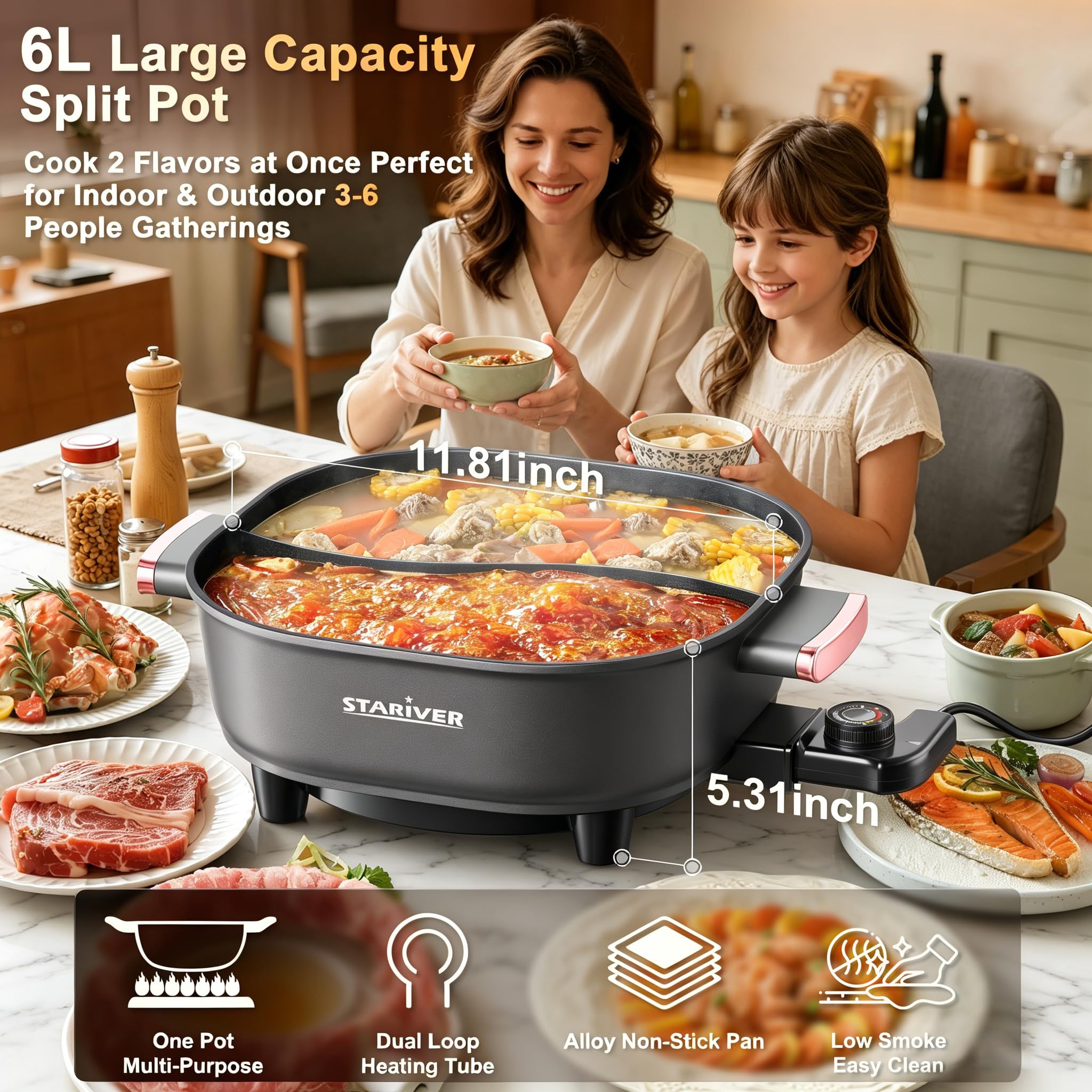 Amazon.com: 1300W 6L Electric Hot Pot with Divider – Dual Flavor