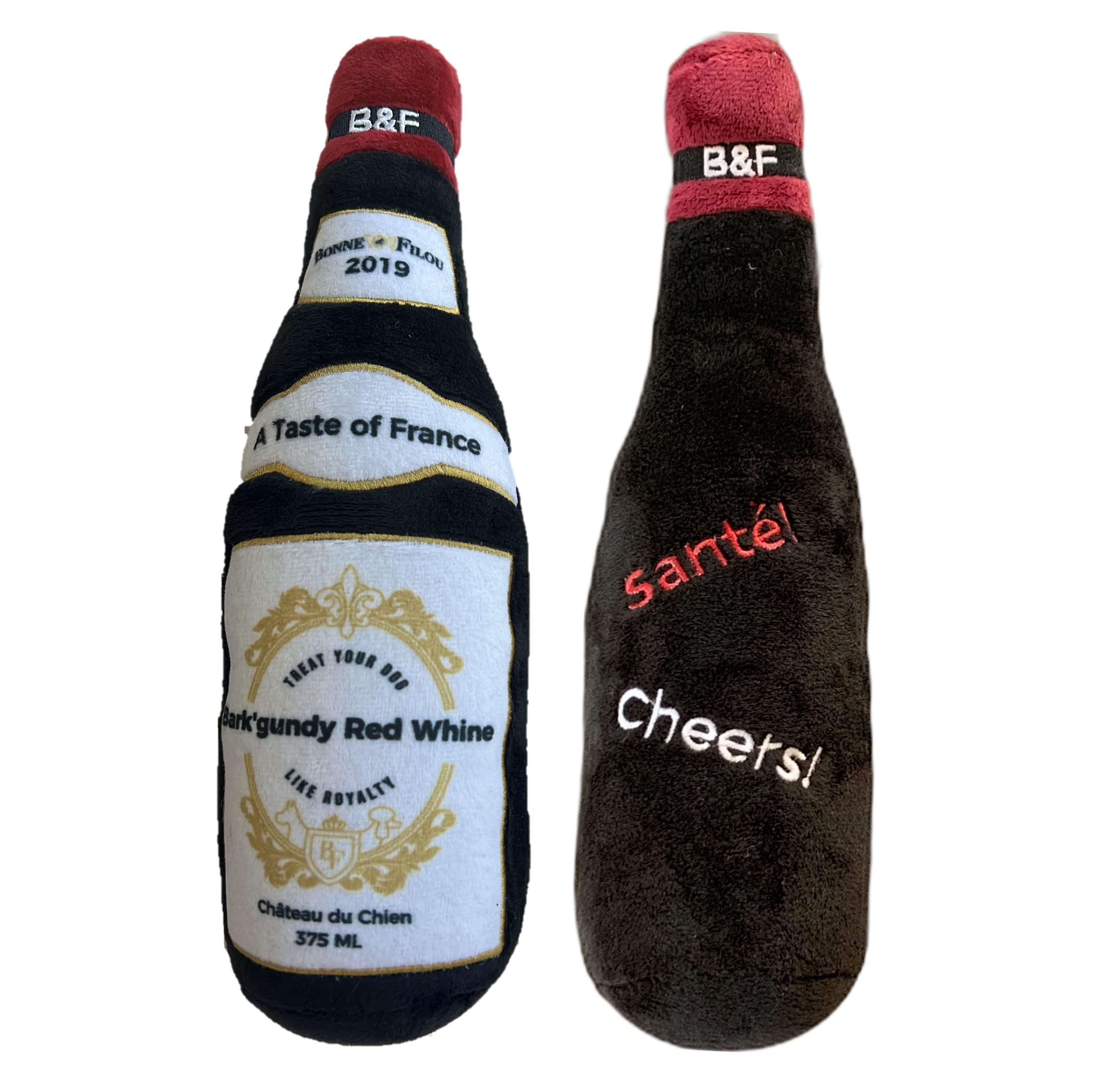 Bonne et Filou Wine Bottle Plush Squeaky Dog Toy (Bark'gundy Red Whine) Interactive Puppy Chew Toys for Aggressive Chewers Dog Toys for Small and
