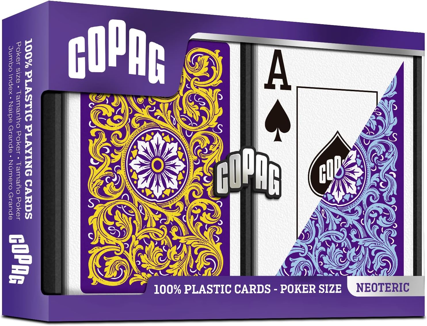 Copag 1546 Neoteric Design 100% Plastic Playing Cards, Poker Size (Standard) Violet/Yellow/Blue (Jumbo Index, 1 Set)