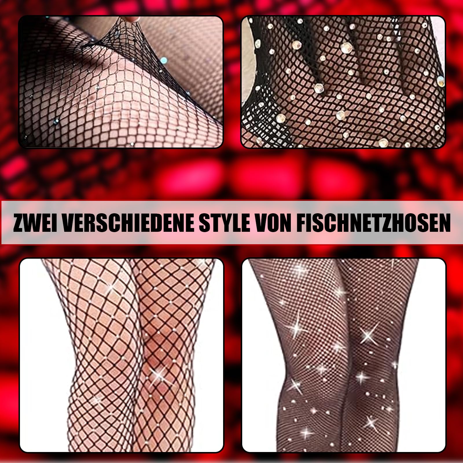 2 Stück Glitzer Strumpfhose Dame, Strass Netzstrümpfe mit Hoher Taille, Damen einteilige Netzhose mit langen Beinen, Glitzer Schwarz Strumpfhose Damen für Festival Fasching Party