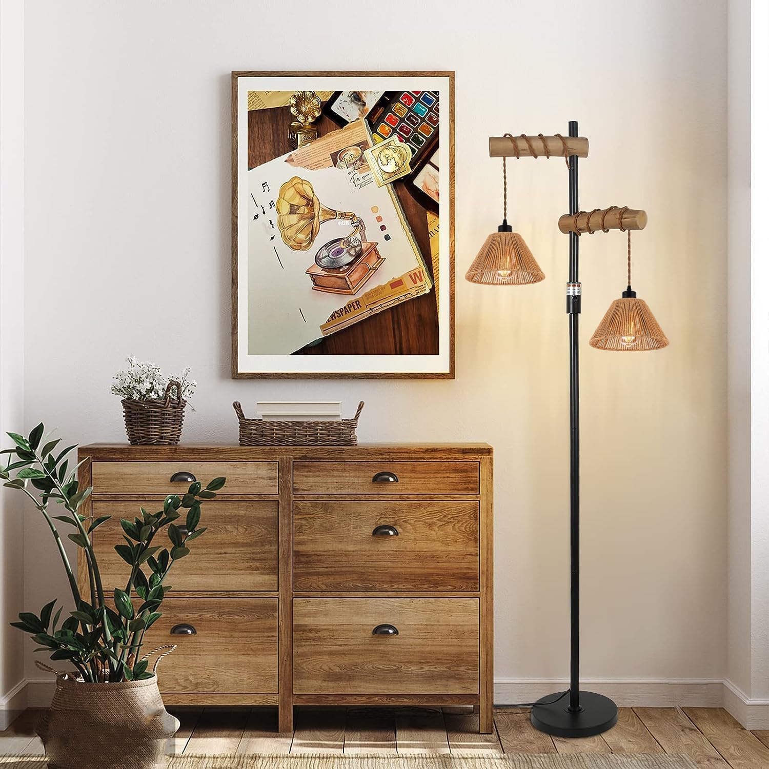 3x Boho Rattan Pendant Lamp Replacement Shade Ceiling Fan Light Bulb Covers Light Shades for Hanging Light Fixtures Shades Only Farmhouse Wicker Woven Lampshade, Ø9.85" x H5.5"