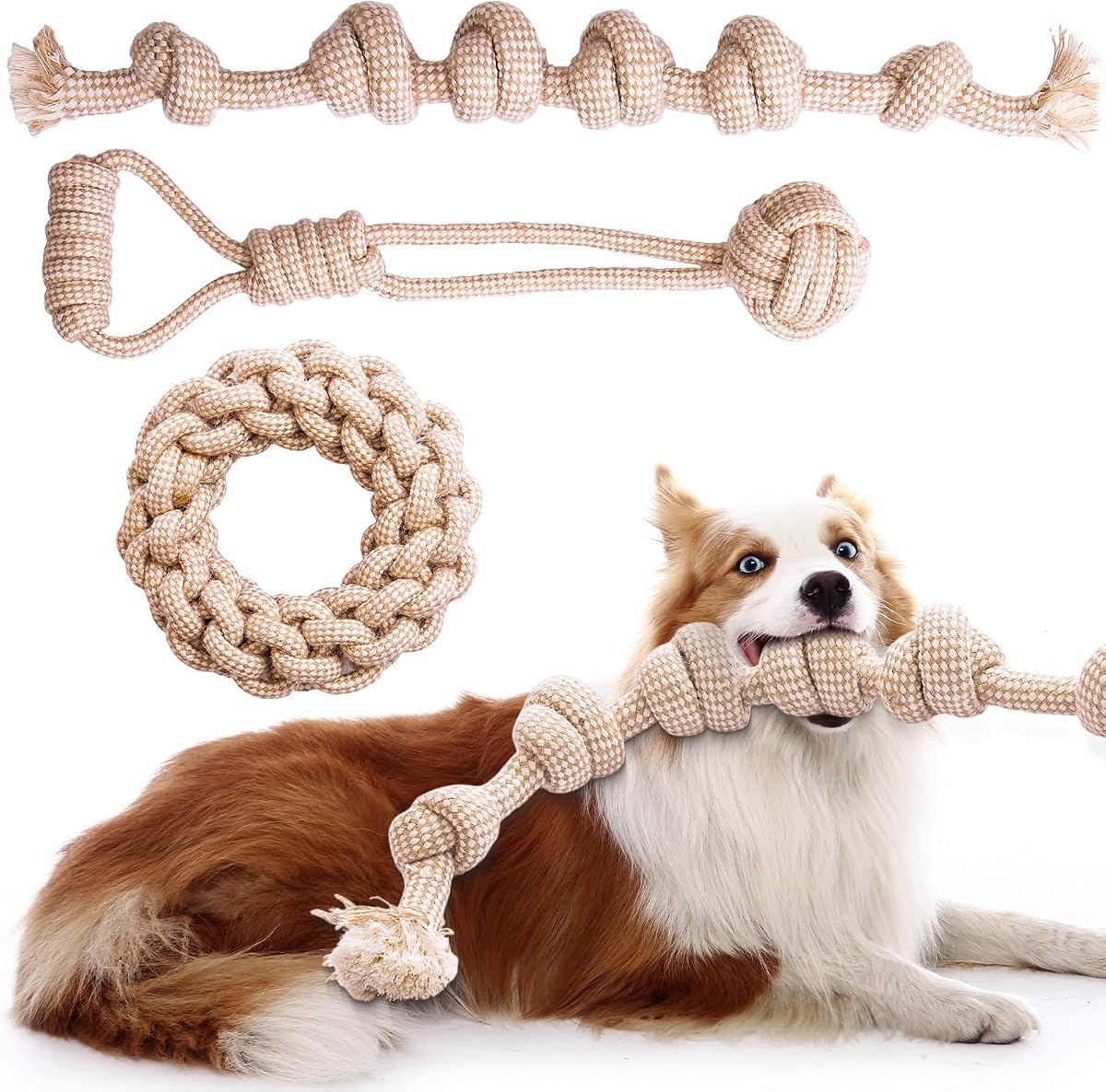Juguete de cuerda para perros, juguetes de cuerda para perros masticadores agresivos, para perros grandes para limpiar los dientes, resistente a las mordeduras, paquete de 3