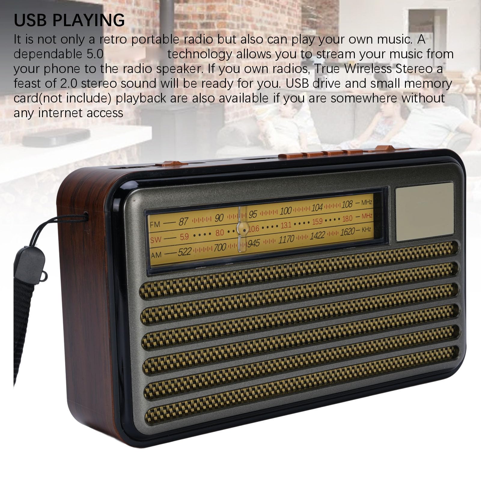 Radio Portátil Retro, Pequeña Radio de Corta Am FM con Bluetooth, Energía Solar o Baterías, para Emergencia de Iluminación Al Aire Libre